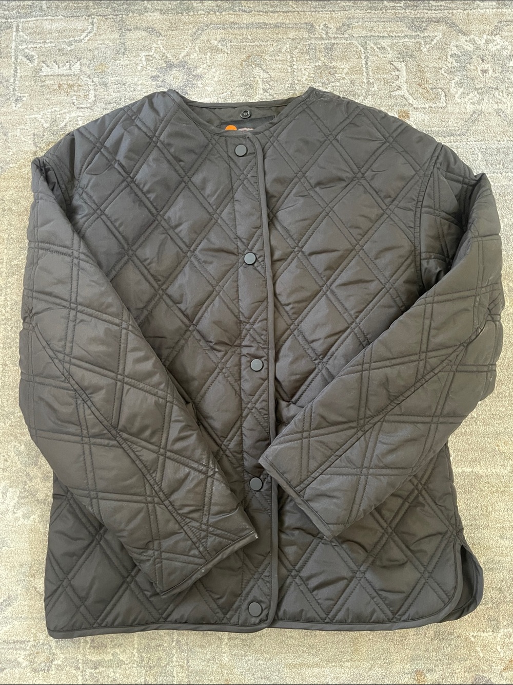 Women's Quilted Black Puffer Jacket - Lightweight Snap Closure